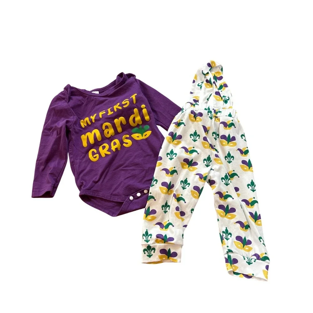 Unbranded Mardi Gras‎ Outfit Baby Purple White Festive Set SIZE 9-12M